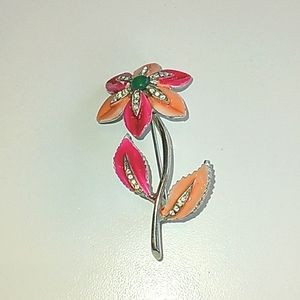 Vintage Robert Mandle Floral Rhinestones Brooch
